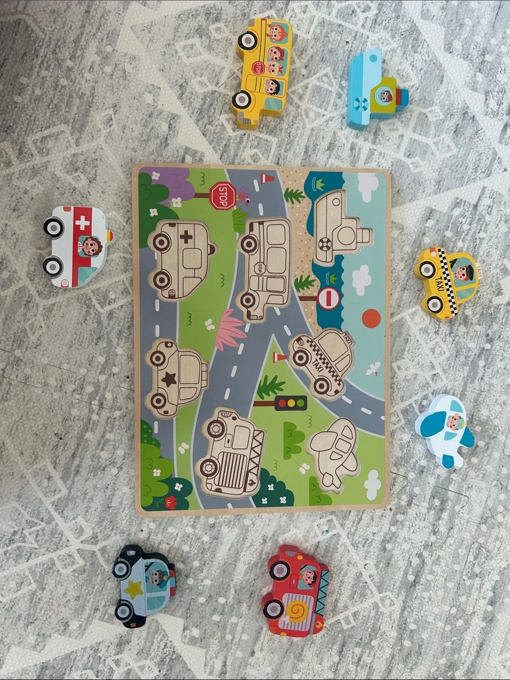 Wooden Vehicle Puzzle for Kids - Colorful Transportation Playset
